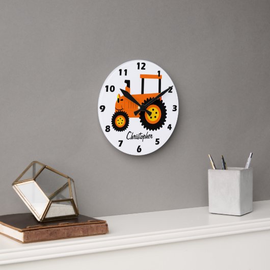 Orange Traktor Design Personalisiert Runde Wanduhr (Büro)