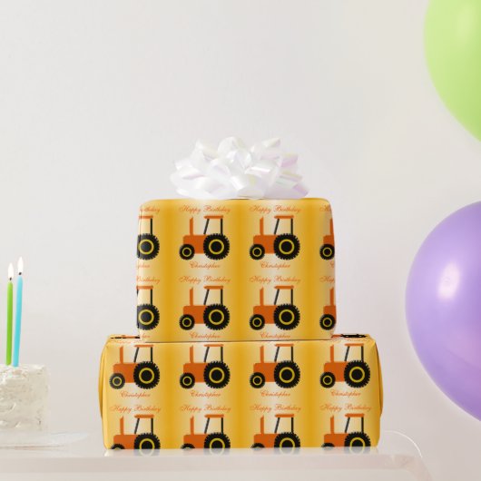 Orange Traktor-Geburtstag Geschenkpapier (Partygeschenke)