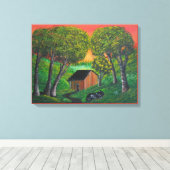 Orange Trapper Shack Wald Landschaft Leinwanddruck (Insitu (Holzboden))