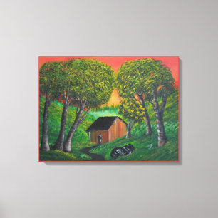 Orange Trapper Shack Wald Landschaft Leinwanddruck