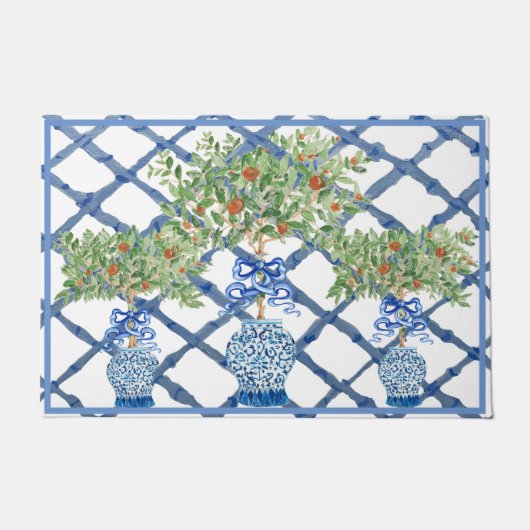 Orange Tree Chinoiserie Ginger Jar Jars Topiary Fußmatte (Vorderseite)