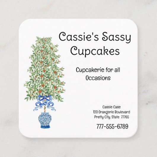 Orange Tree Chinoiserie Ginger Jar Jars Topiary Quadratische Visitenkarte (Vorderseite)