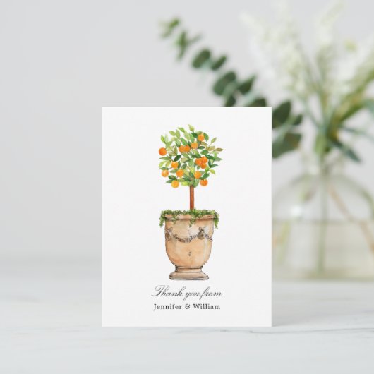 Orange tree citrus topiary faltete danke Karte (Stehend Vorderseite)