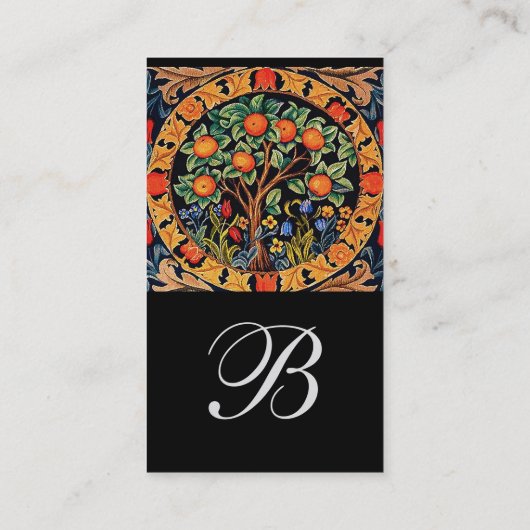 ORANGE TREE,GRÜNE BLÄTTER,BLUME Blumenmonogramm Visitenkarte (Rückseite)