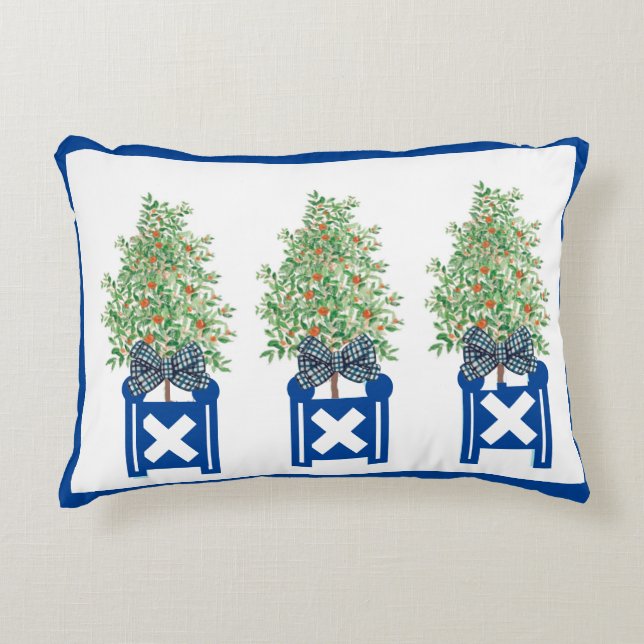 Orange tree Topiary Blue Chinoiserie Dekokissen (Vorderseite)