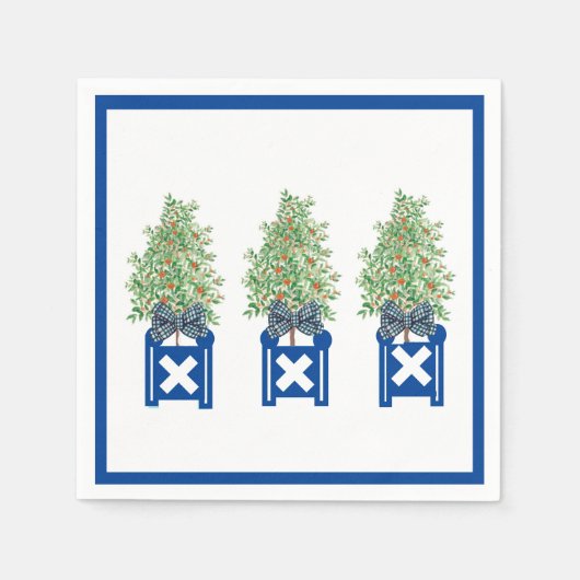 Orange tree Topiary Blue Chinoiserie Serviette (Vorderseite)