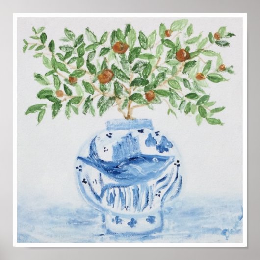 Orange Tree Topiary Blue Ginger Jar Art Print Poster (Vorne)