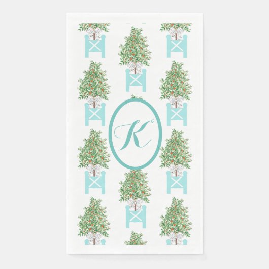 Orange tree Topiary Chinoiserie Papierhandtuch Serviette (Vorderseite)