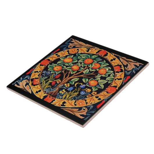 ORANGE TREM MIT GRÜNEN BLÄTTER, BLUME FLIESE (Seite)