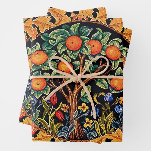 ORANGE TREM MIT GRÜNEN BLÄTTER, BLUME GESCHENKPAPIER SET (Beispiel)