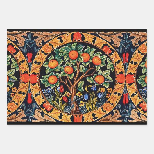 ORANGE TREM MIT GRÜNEN BLÄTTER, BLUME GESCHENKPAPIER SET (Vorderseite)