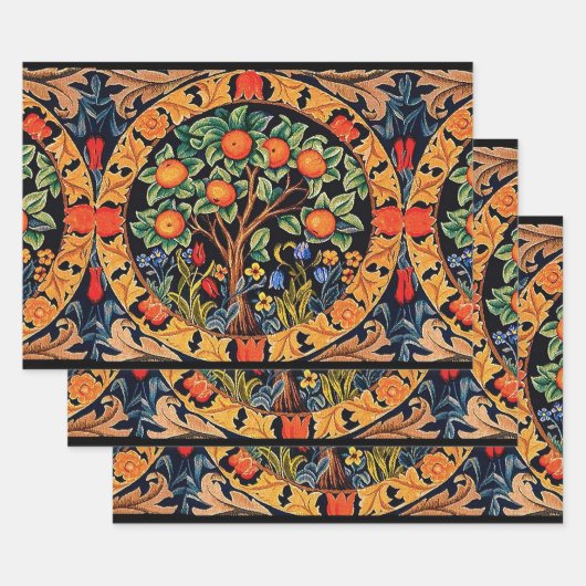 ORANGE TREM MIT GRÜNEN BLÄTTER, BLUME GESCHENKPAPIER SET (Set)