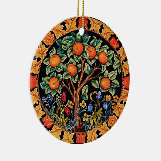 ORANGE TREM MIT GRÜNEN BLÄTTER, BLUME KERAMIK ORNAMENT (Rechts)