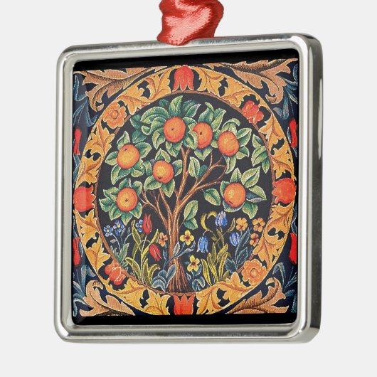 ORANGE TREM MIT GRÜNEN BLÄTTER, BLUME ORNAMENT AUS METALL (Links)