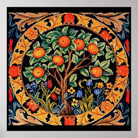 ORANGE TREM MIT GRÜNEN BLÄTTER, BLUME POSTER (Vorne)