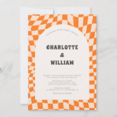 Orange Trendy Abstrakt Boho Retro Wedding Einladung (Vorderseite)