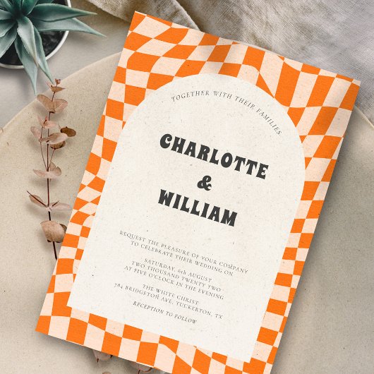 Orange Trendy Abstrakt Boho Retro Wedding Einladung