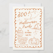 Orange Trendy Hand Drawn Sketchy Halloween-Party Einladung (Vorderseite)