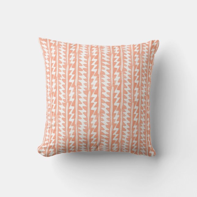 Orange Tribal ZigZag Wasserfarbmuster Kissen (Vorderseite)