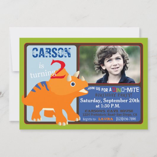 Orange Triceratops Dinosaurier Zweiter Geburtstag (Vorderseite)