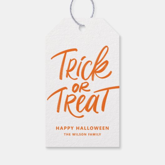 Orange Trick oder Treat Hand Letween Geschenkanhänger (Rückseite)