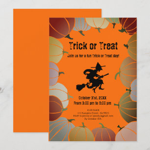 Orange Trick oder Treat Spooky Flying Hexenkürme Feiertagskarte