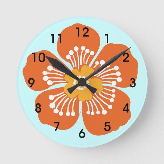 Orange Tropical Blume Wall Runde Wanduhr (Vorderseite)