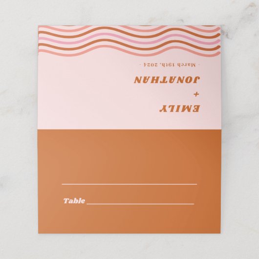 Orange Tropical Disco Wedding Platzkarte (Außenseite Aufgefaltet)