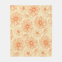 Orange Tropical Floral Botanic Retro Sommer Fleecedecke