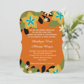 Orange Tropical Floral Wedding Einladung (Stehend Vorderseite)