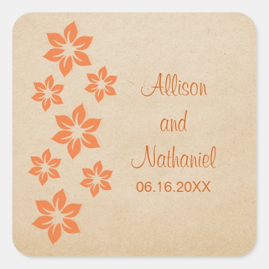 Orange Tropical Floral Wedding Stickers (Vorderseite)
