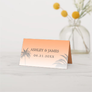 Orange Tropical Palm Tree Beach Hochzeit Platzkarte