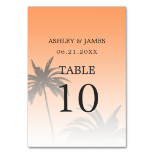 Orange Tropical Palm Tree Beach Hochzeit Tischnummer
