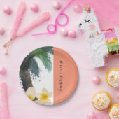 Orange Tropical Palm Tree & Plumeria Summer Party Pappteller (Party)