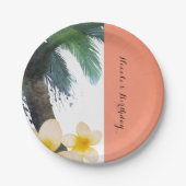 Orange Tropical Palm Tree & Plumeria Summer Party Pappteller (Vorderseite)