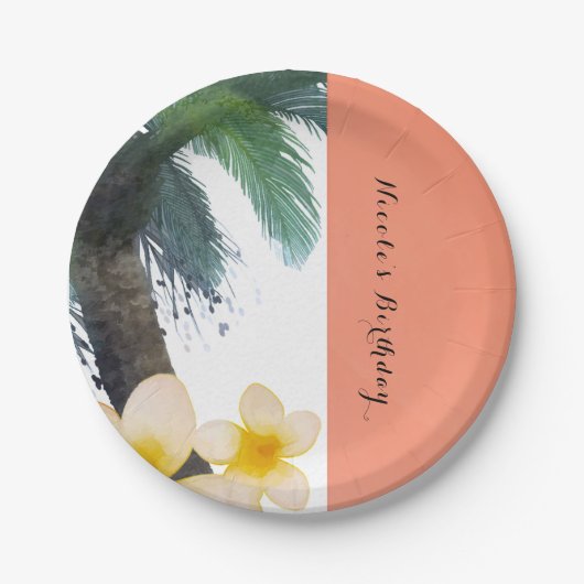 Orange Tropical Palm Tree & Plumeria Summer Party Pappteller (Vorderseite)