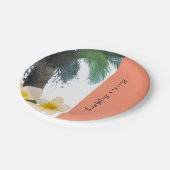 Orange Tropical Palm Tree & Plumeria Summer Party Pappteller (Schrägansicht)