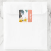 Orange Tropical Palm Tree & Plumeria Summer Party Quadratischer Aufkleber (Tasche)