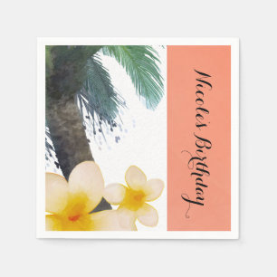 Orange Tropical Palm Tree & Plumeria Summer Party Serviette