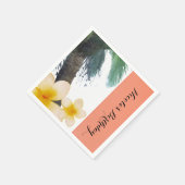 Orange Tropical Palm Tree & Plumeria Summer Party Serviette (Ecke)