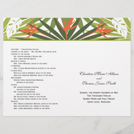 Orange Tropical Wedding Program (Vorderseite)