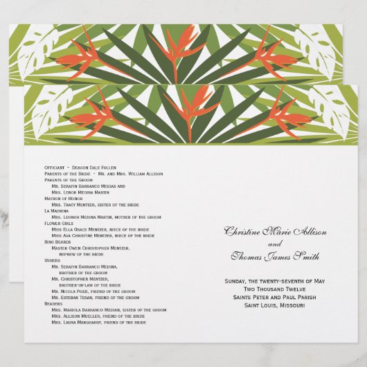 Orange Tropical Wedding Program (Vorne/Hinten)
