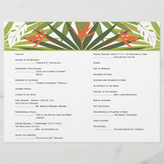 Orange Tropical Wedding Program (Rückseite)