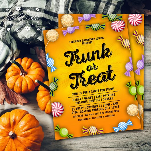 Orange Trunk oder Leckerei Halloween Candy Frame E Flyer