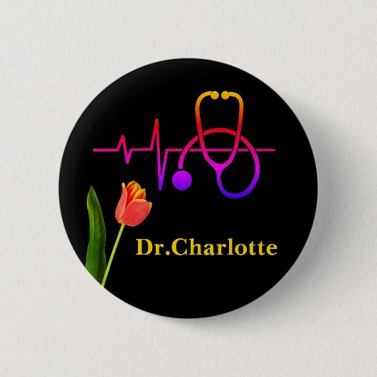 Orange Tulip Heartbeat Stethoscope Medical Button (Vorderseite)