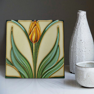 Orange Tulip Wall Deco, Jugendstil Art Deco Fliese