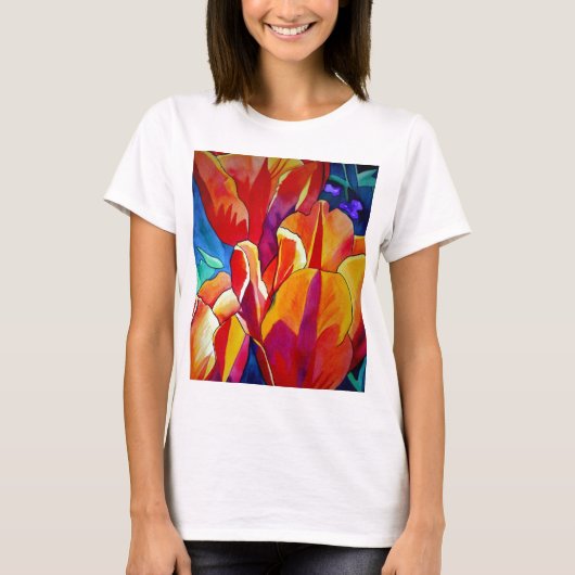 Orange Tulips Aquarellmalerei Blume T-Shirt (Vorderseite)