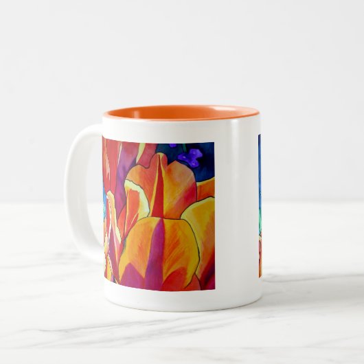 Orange Tulips Aquarellmalerei Blume Zweifarbige Tasse (Vorderseite Links)