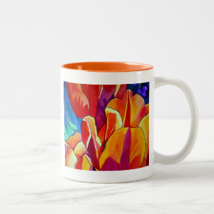 Orange Tulips Aquarellmalerei Blume Zweifarbige Tasse
