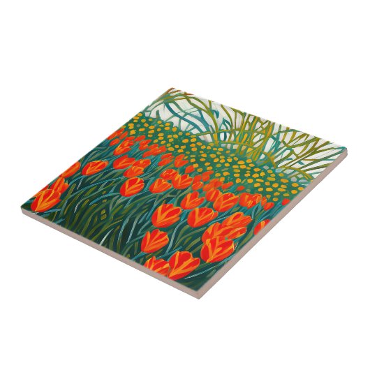 Orange Tulips Field Floral Fliese (Seite)